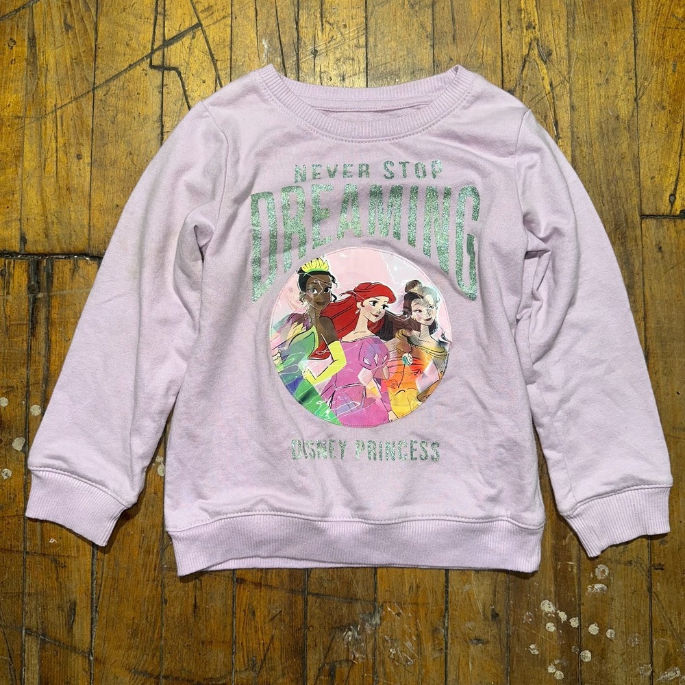 Disney Sweatshirt Girls Size‎ 5 Pink Graphic Print Ribbed Hem Crew Neck Pullover